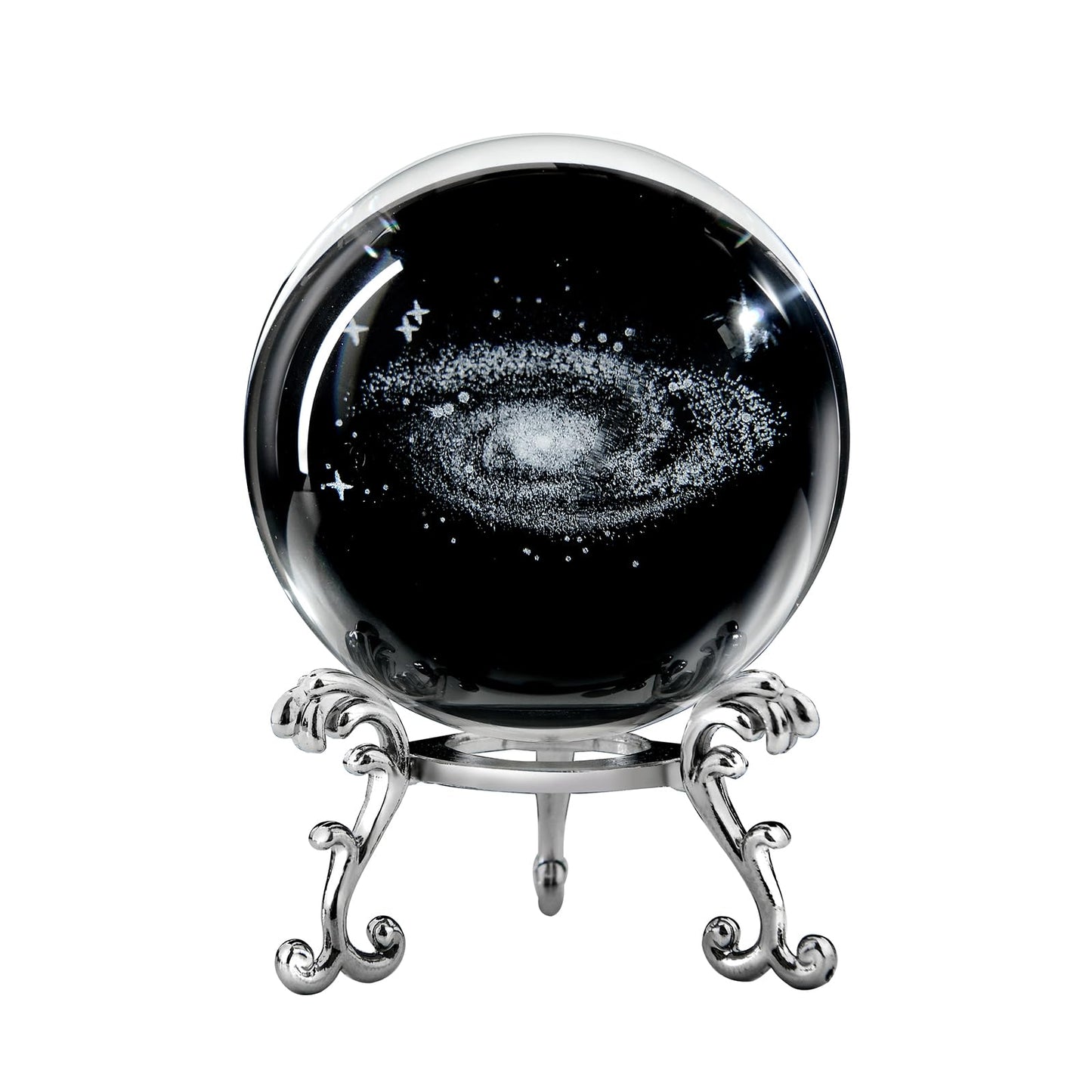 3D Laser Etched Galaxy Crystal Ball with Stand, 60mm Glass Sphere Decorative Balls Paperweight, Space Milky Way Astronomy Gifts