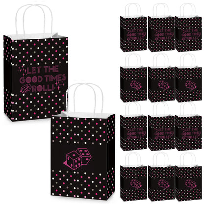 Kolldenn 25 Pcs Bunco Gift Bags Bulk Bunco Party Supplies Dice Party Favor Bags with Handles Game Player Gifts for Galentine's Day Women Girls Weekend Bingo Lovers Casino Night Disco Birthday