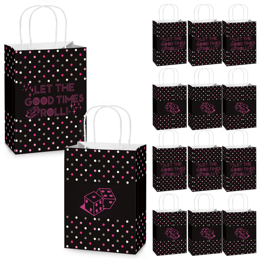 Kolldenn 25 Pcs Bunco Gift Bags Bulk Bunco Party Supplies Dice Party Favor Bags with Handles Game Player Gifts for Galentine's Day Women Girls Weekend Bingo Lovers Casino Night Disco Birthday
