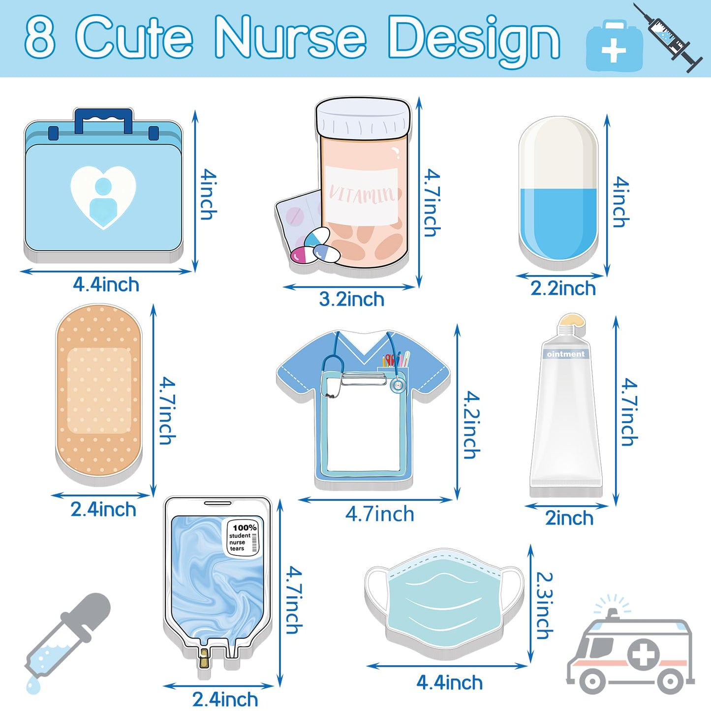 8 Pack Mini Funny Nurse Sticky Notes Nursing Student Essentials School Gifts Stationary Sticky Notes Booklet Self Stick Pads for Hospital School Supplies
