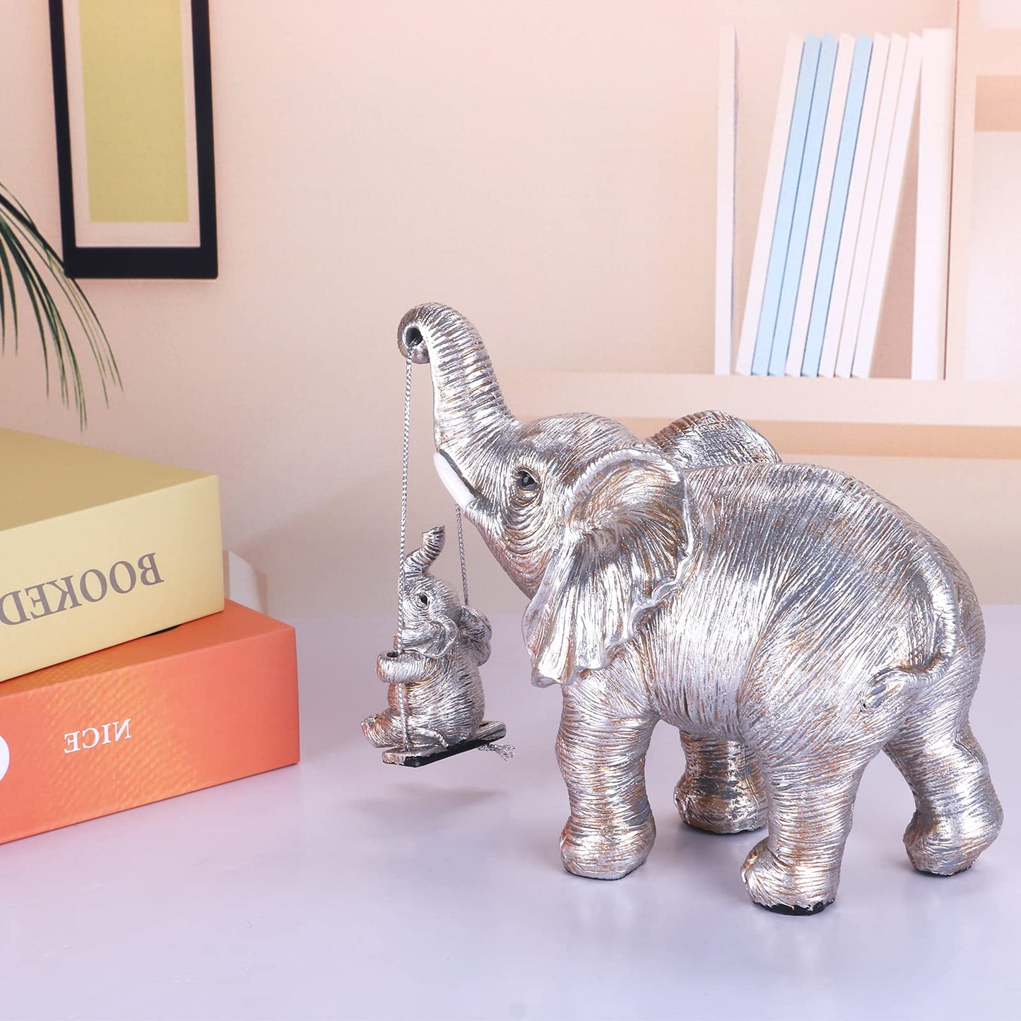 Elephant Statue. Elephant Decor Brings Good Luck, Health, Strength. Elephant Gifts for Women, Mom Gifts. Decorations Applicable Home, Office, Bookshelf TV Stand, Shelf, Living Room - Silver