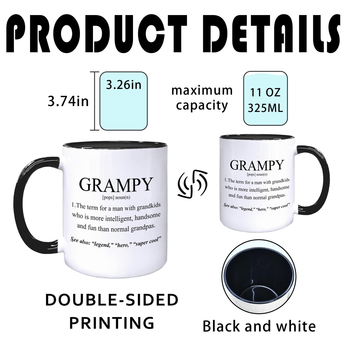 Grampy Coffee Mugs, Grandpa Coffee Teacup, Fathers Day Christmas Birthday Gifts for Grampys, Grandpa Grampys Gifts from Grandkids Grandchildren, Grampy Definition Ceramic CoffeeMug 11oz