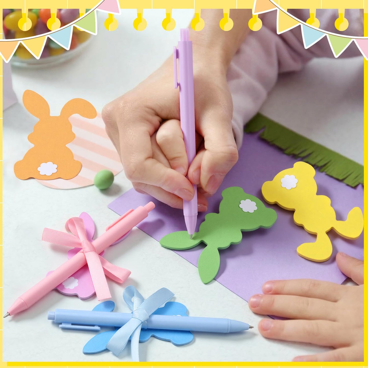 Tinlade 108 Pcs Easter Bunny Sticky Notes with Pens Ribbons Bulk Pastel Easter Gifts Rabbit Notepad Mini Memo Pads for Coworker Teacher Office Spring Party Favors Basket Stuffer Goodie Bags Fillers