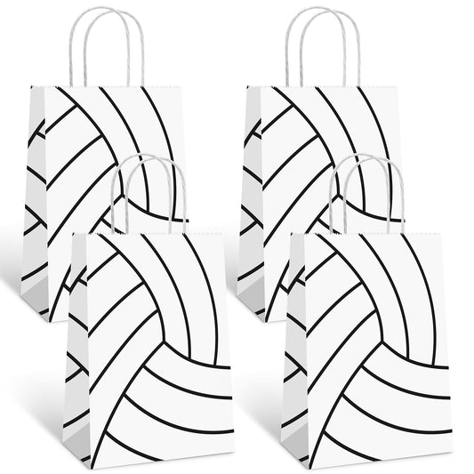 YE 12 PCS Volleyball Gift Bags for Team Volleyball Party Favor Snack Goody Treat Bag with Handle Volleyball Paper Bag Kraft Candy Bags for Sport Theme Birthday Party Decor
