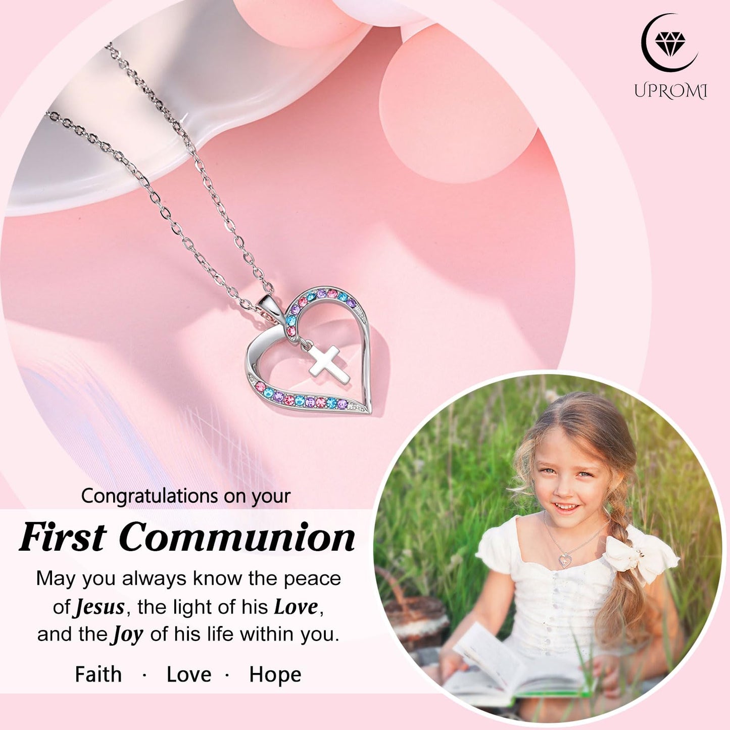 UPROMI Cross Necklace for Girls Back to School Gifts for Girls Baptism First Communion Confirmation Graduation Gifts