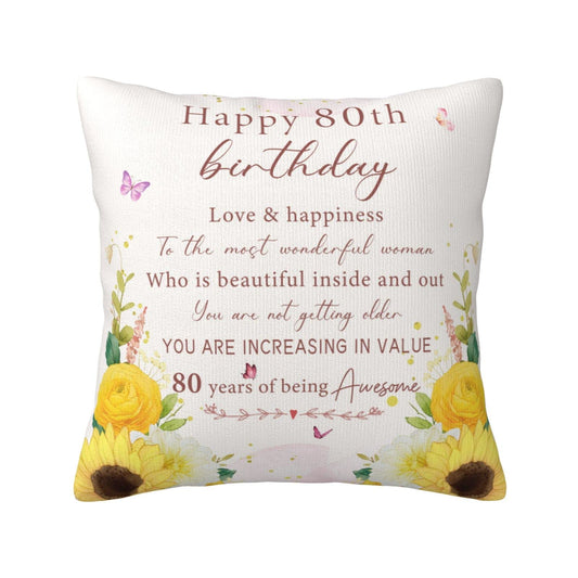 80th Birthday Gifts for Women, Happy 80th Birthday Decorations for Women, 80 Year Old Birthday Gifts for Woman, Best 1946 Birthday Gift for 80 Year Old Woman Throw Pillow Covers 18x18 Inches
