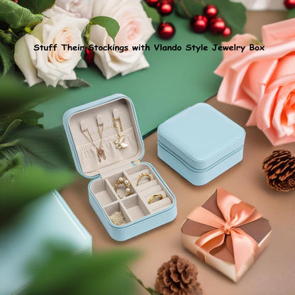 Vlando Small Travel Jewelry Box Organizer Display Case for Girls Women Gift Rings Earrings Necklaces Storage, Blue