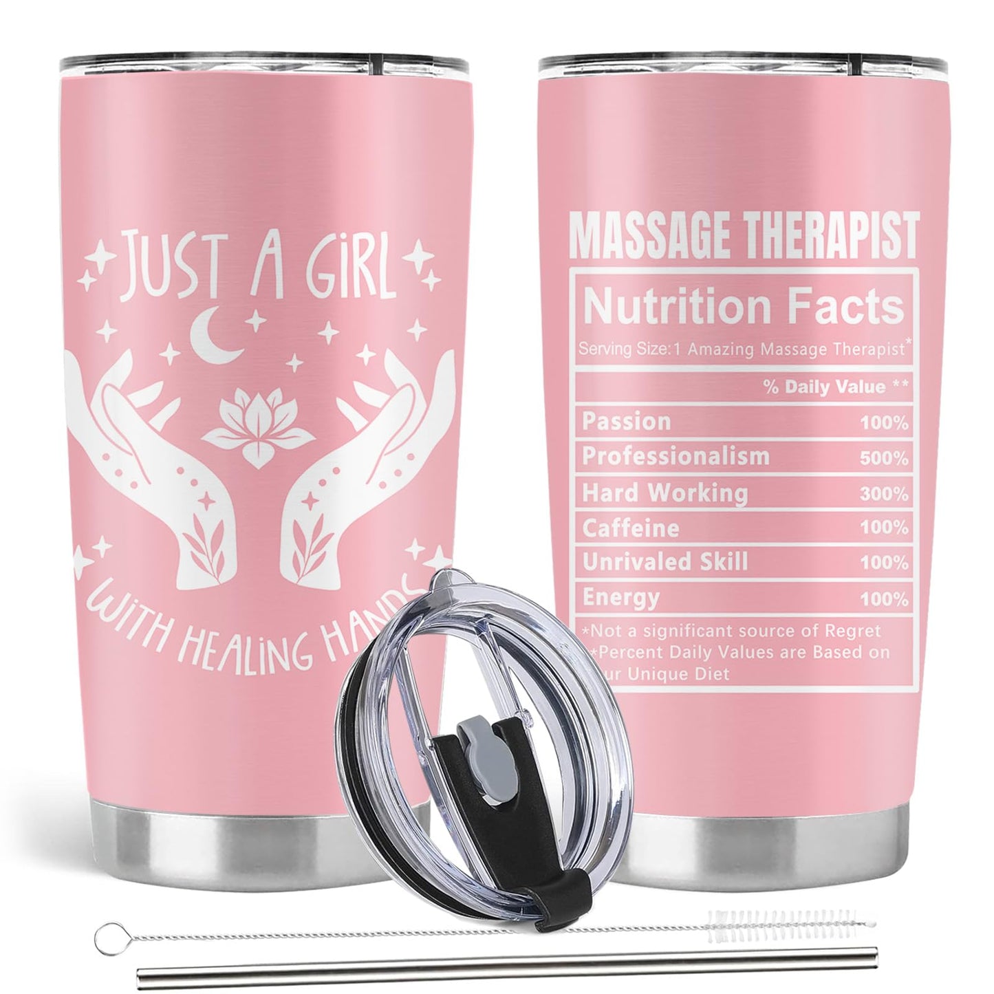 Massage Therapist Gifts for Women, Massage Therapy Awareness Week Gifts, 20oz Stainless Steel Tumbler with Lid Straw