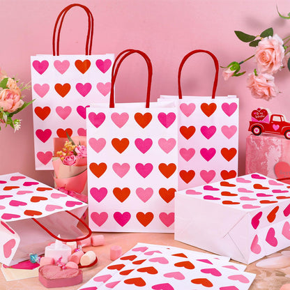 FYSUIMU 24Pcs Valentine' s Day Paper Gift Bags Red Pink Love Heart Candy Goodie Bags with Handles for Wedding Anniversary Mother' s Day Birthday Party Favors