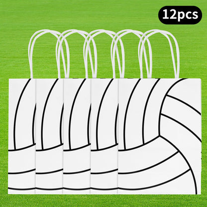 Lemicin 12 Pack Volleyball Goodie Bags Volleyball Gift Favors Paper Bags with Handle Treat Party Favors Bag Snack Candy Treat Holders Kraft Paper Bag for Birthday Party Supplies Decorations