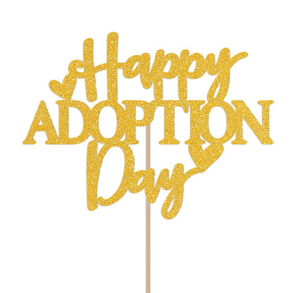 Happy Adoption Day Cake Topper - Love Makes a Family Cake Decor, Child Pet Adoption Anniversary Party Supplies Gold Glitter
