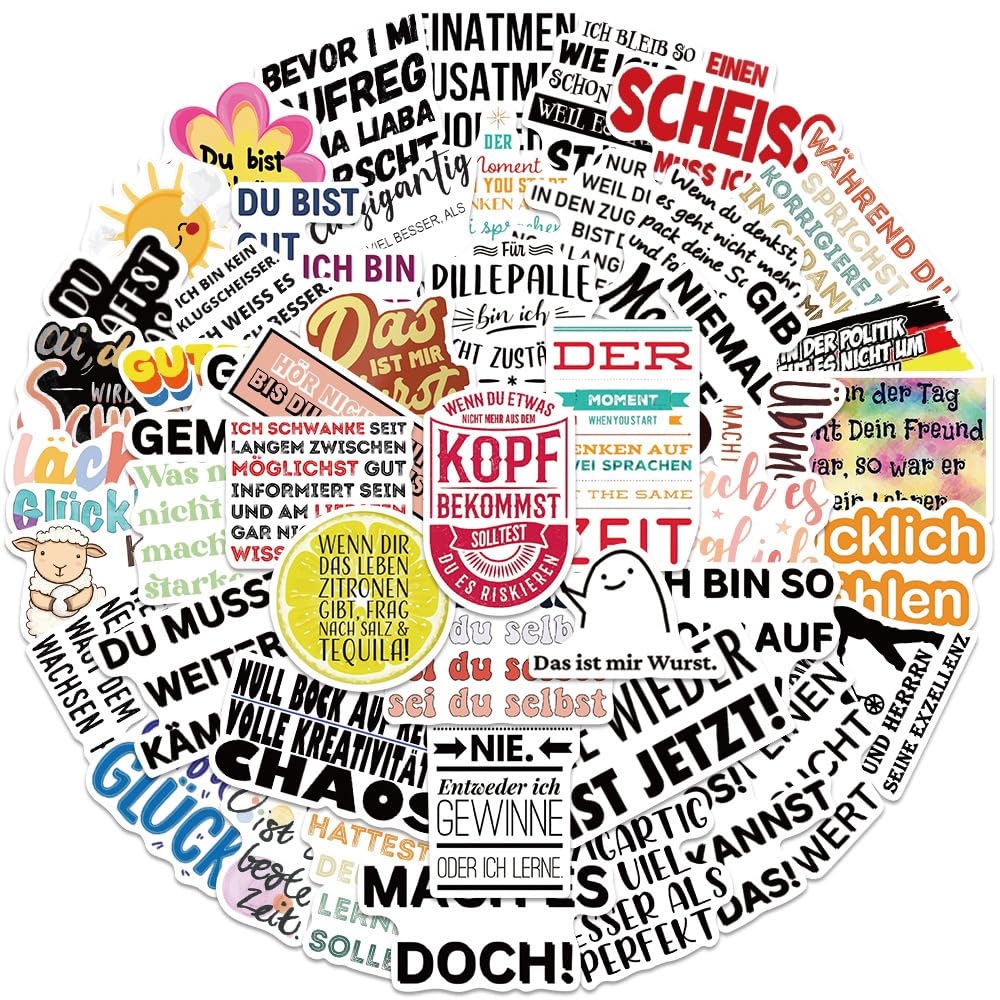 German Motivational Aesthetic Stickers for Teens Adults, 50PCS German Inspirational Quote Waterproof Stickers for Water Bottles Laptop Journal Scrapbook, Teacher Positive Decals for Students