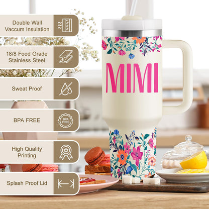 ROSTANTEN Mimi Gifts for Grandma Birthday Gifts for Mimi Grandma Gift Ideas from Grandkids for Mothers Day Christmas 40oz Travel Cup Insulated Tumbler with Lid & Straw