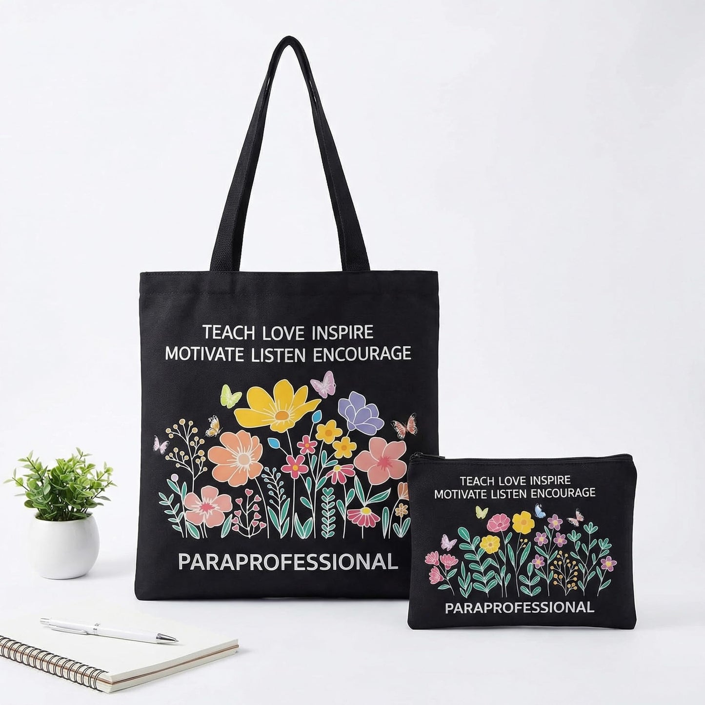Paterr 2 Pcs Teacher Appreciation Gifts Survival Kit Tote Bag Cosmetic Makeup Bag Pink Teacher Thank You Gifts for Women