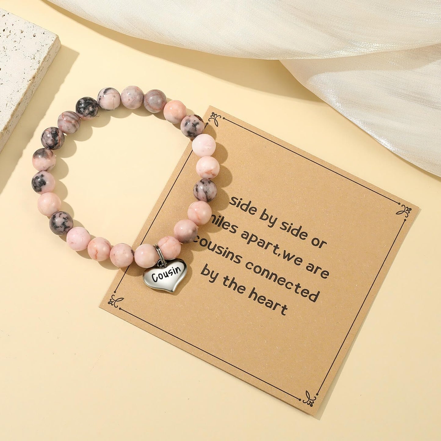 MIXJOY Inspirational Gifts for Women, Heart Charm Pink Elastic Beads Bracelet, Positive Affirmations Get Well Soon Gifts