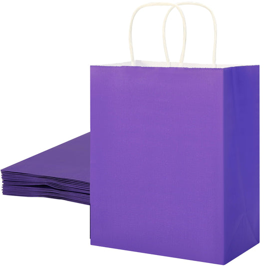 SUNCOLOR 25 Pack Purple Gift Bags with Handles – 8x4.5x10 Medium Bags for Shopping, Retail, DIY, Wedding, Party Favors & Special Occasions