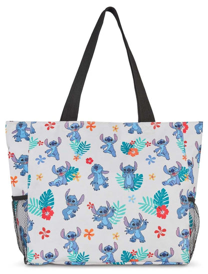 Disney Stitch Women Zip Tote Shoulder Bag Beach Travel Mesh Side Pockets (Stitch White)
