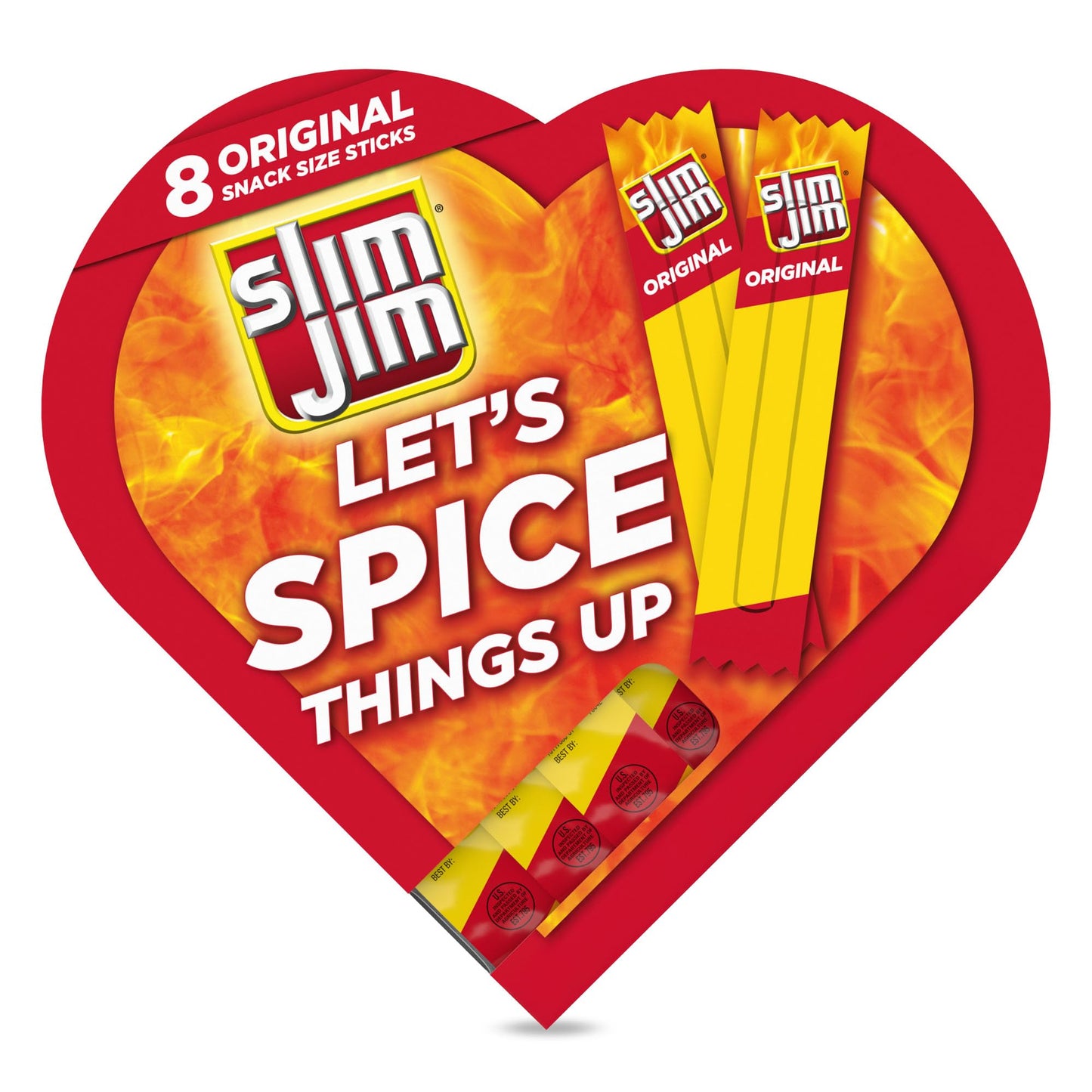 Slim Jim Smoked Meat Sticks, Original, Gifts for Him, Valentine's Day Heart Gift Box, 6g Protein Per Serving, .28oz (8 Sticks Per Box)