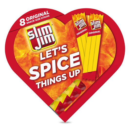 Slim Jim Smoked Meat Sticks, Original, Gifts for Him, Valentine's Day Heart Gift Box, 6g Protein Per Serving, .28oz (8 Sticks Per Box)