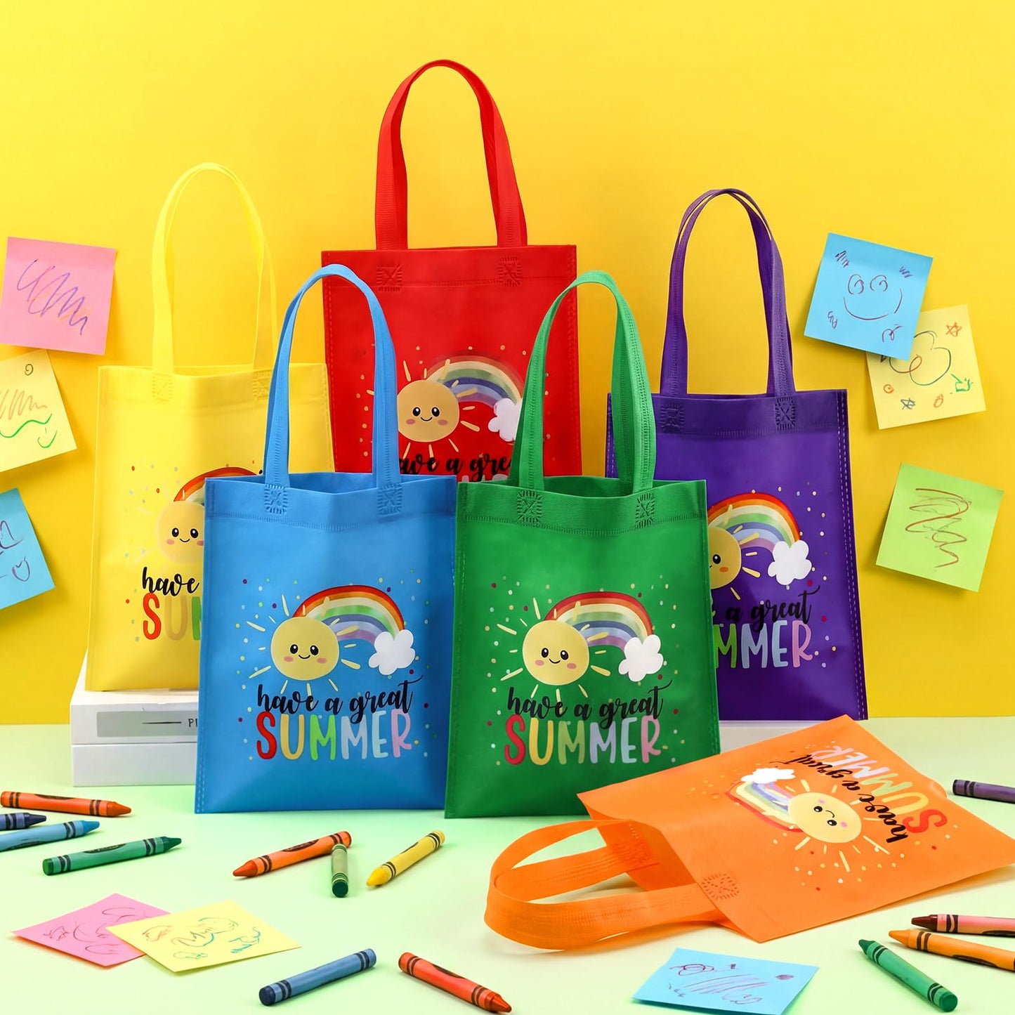 Dansydaisy End of the Year Gift Bags for Students Bulk Rainbow Non Woven Tote Bags Party Favor Bag with Handles for Sunday School Gift Teacher Appreciation Graduation Party Supplies