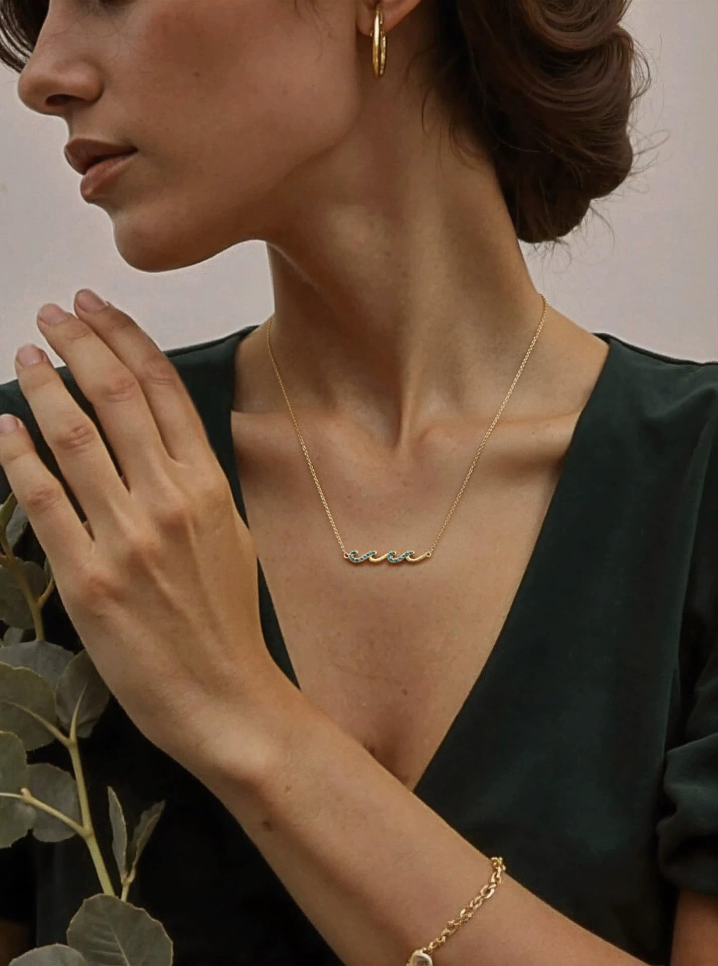 Beach Jewelry for Women, Wave Necklace for Women, Dainty 14K Gold Plated Necklace Friendship Gifts Beachy Jewelry -Birthday Gifts for Daughter Mom and Sister Ocean Necklaces Wave Charm
