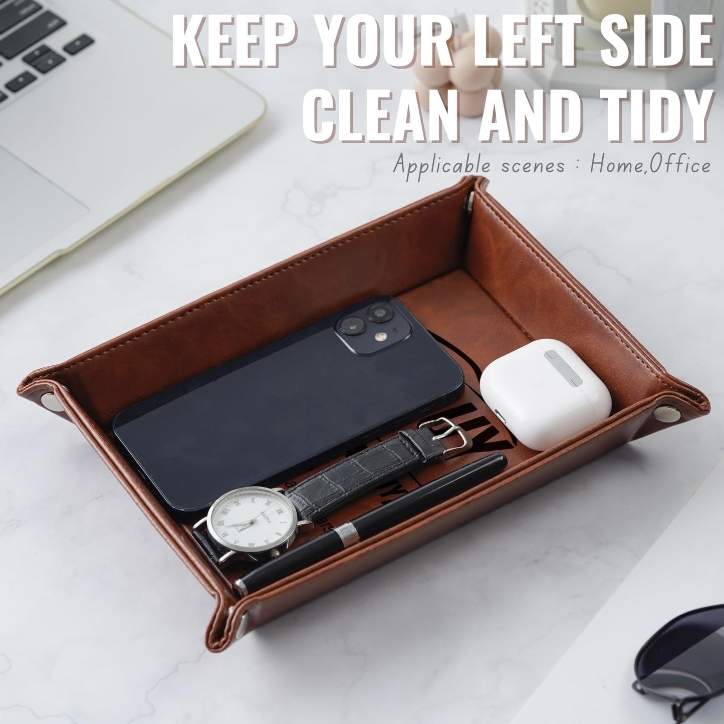 INNObeta Car Guy Gifts for Men - Car Lovers or Enthusiast Valet Tray Gift - Desktop Storage Organizer, PU Leather Bedside Tray for Keys and Coins - Ideal Birthday Present for Men
