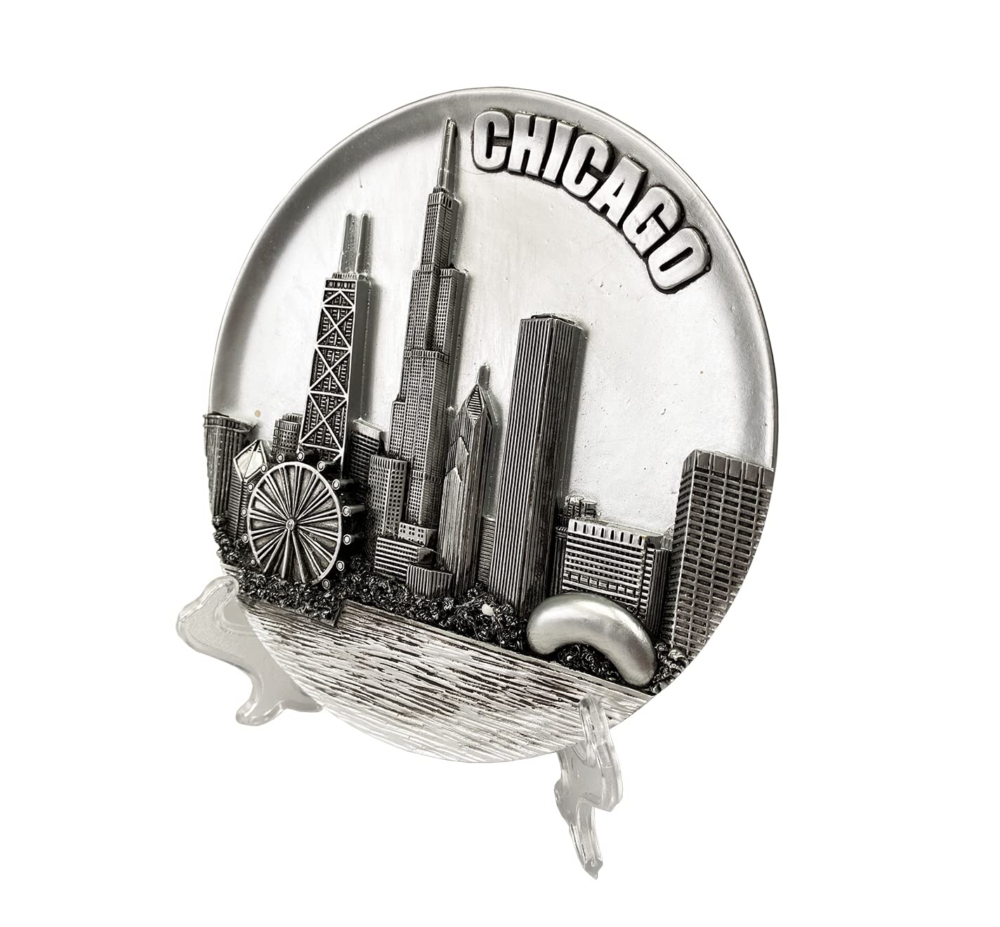 Chicago Souvenir Plate - Pewter-look - 6" - Skyline