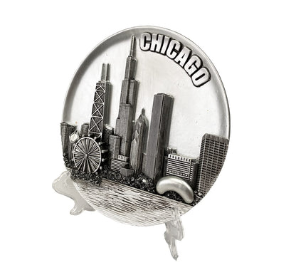 Chicago Souvenir Plate - Pewter-look - 6" - Skyline