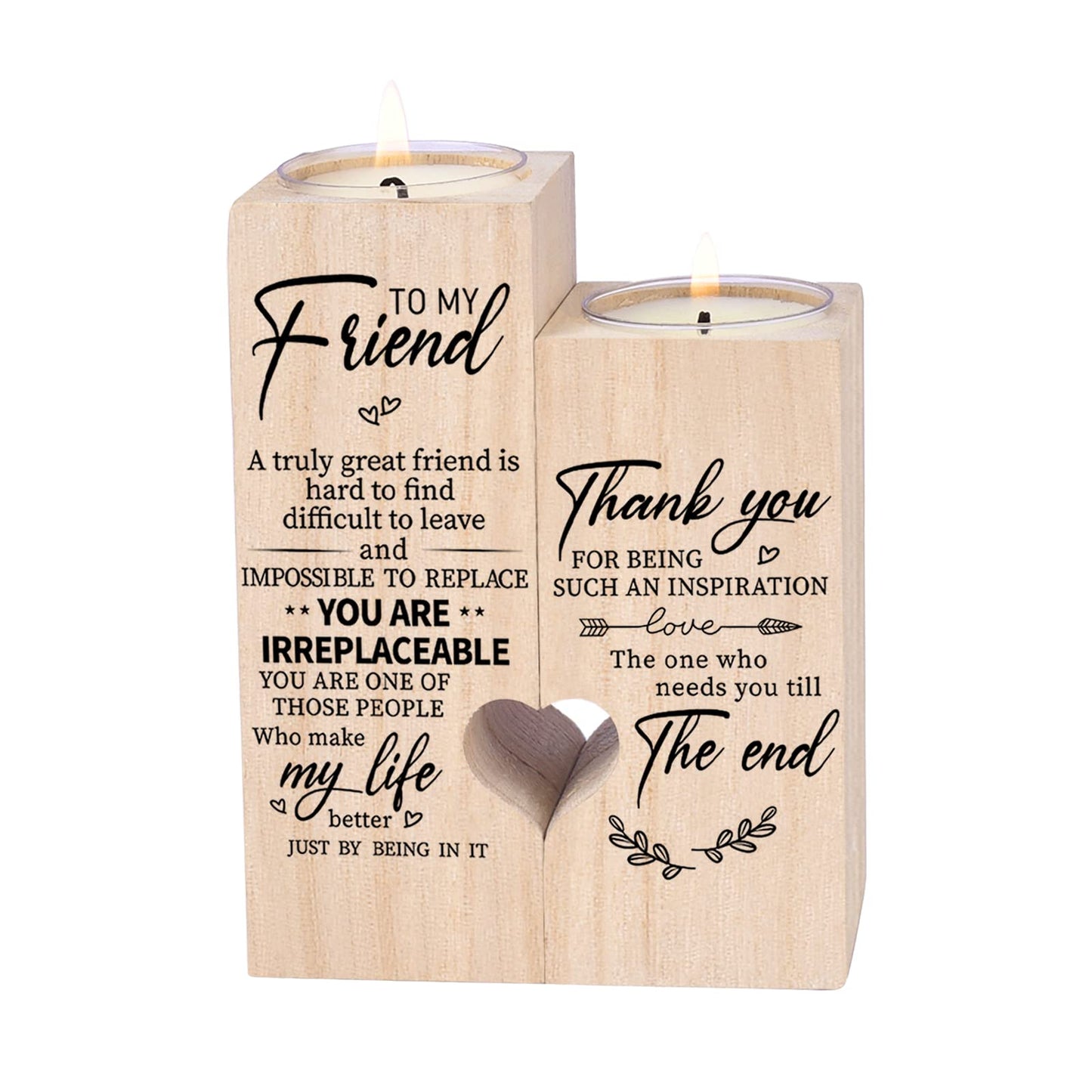 Double-Sided Printing Wooden Candle Holders-to My Friend,You are IRREPLACEABLE, Thank You for Being My Unbiological Sister.Women Female Girl Friends Personalized Custom Friendship Birthday Gift