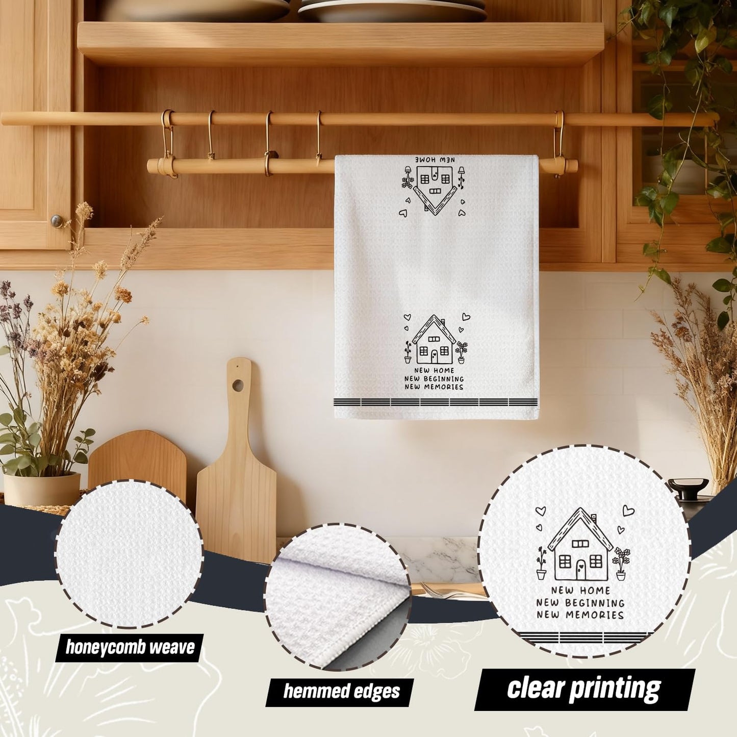 Housewarming Gifts 2026 Kitchen Dish Towels, New Home Gift Ideas, House Warming Gifts for Homeowner Hostess, New Home Decor with Housewarming Saying for Kitchen Bathroom Decor, 16x24 Inch
