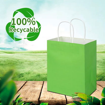 Toovip 50 Pack 8x4.75x10 Inch Medium Grass Green Kraft Paper Bags with Handles Bulk, Gift Bags for Birthday Party Favors Retail Grocery Shopping Business Goody Craft Merchandise Take Out Sacks