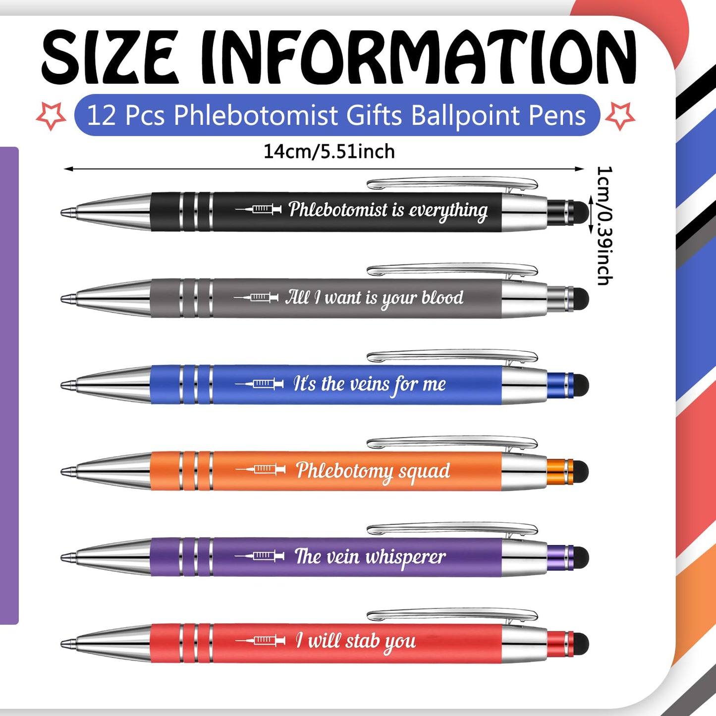 Sayglossy 12 Pcs Phlebotomist Gifts Phlebotomy Pens Bulk Phlebotomist Week Essentials Accessories Graduation Gifts for Nurse Friends Coworkers Nursing Staff Supplies