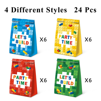 24Pcs Building Block Favor Bags Bricks Candy Treat Paper party Bags Goodie Gift Bags for kids Birthday Party Decoration Supplies