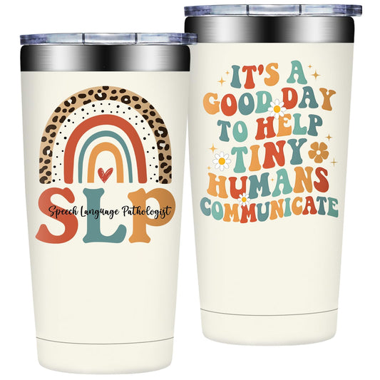SpenMeta SLP Gifts - Speech Pathologist Gifts for Women - Speech Therapist Appreciation Thank You Gift - 20oz It's a Good Day to Help Tiny Humans Communicate Tumbler Cup