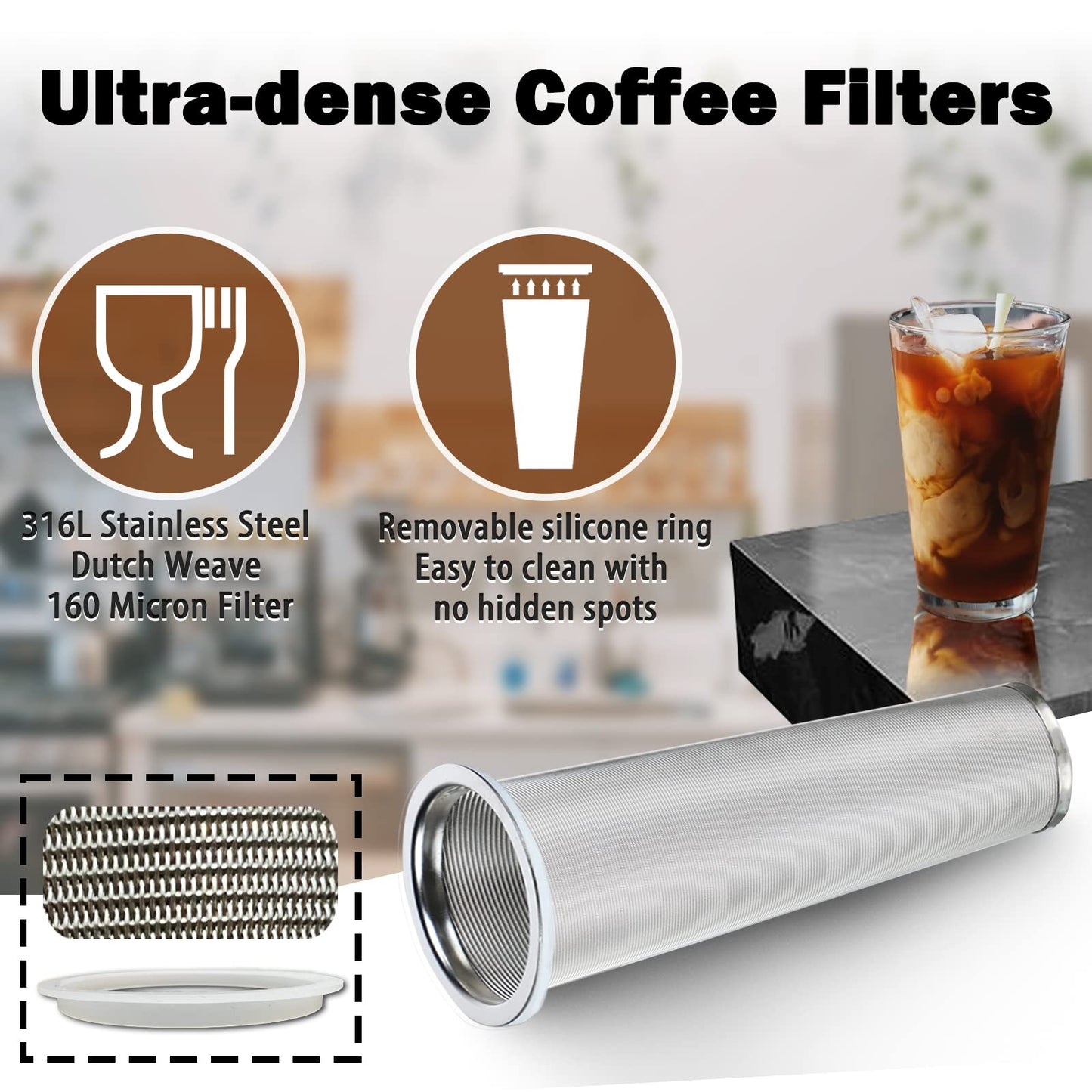 Cold Brew Mason Coffee Maker - 64oz Iced Coffee Pitcher with Stainless Steel Mixing Spoon & Super Dense Filter 3 Steps Finish Cold Brew Coffee, Classic BPA Free Sturdy Mason jar Pitcher Easy to Clean