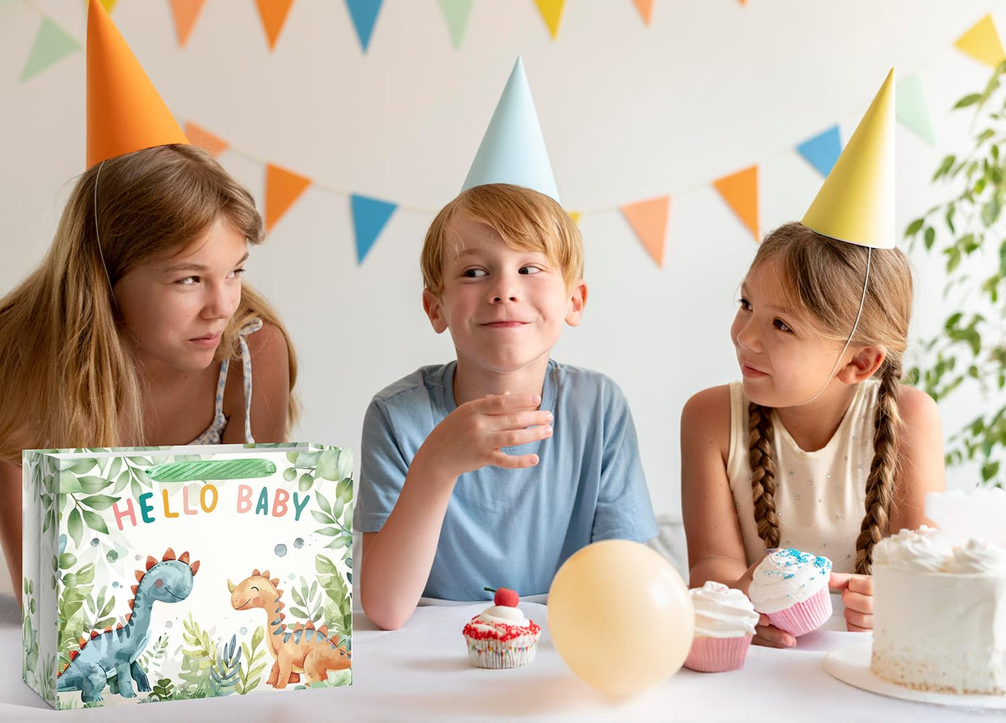 Linelglobal Dinosaur Gift Bag with Tissue Paper – Perfect for Boys, Girls, Kids' Birthdays & Baby Showers