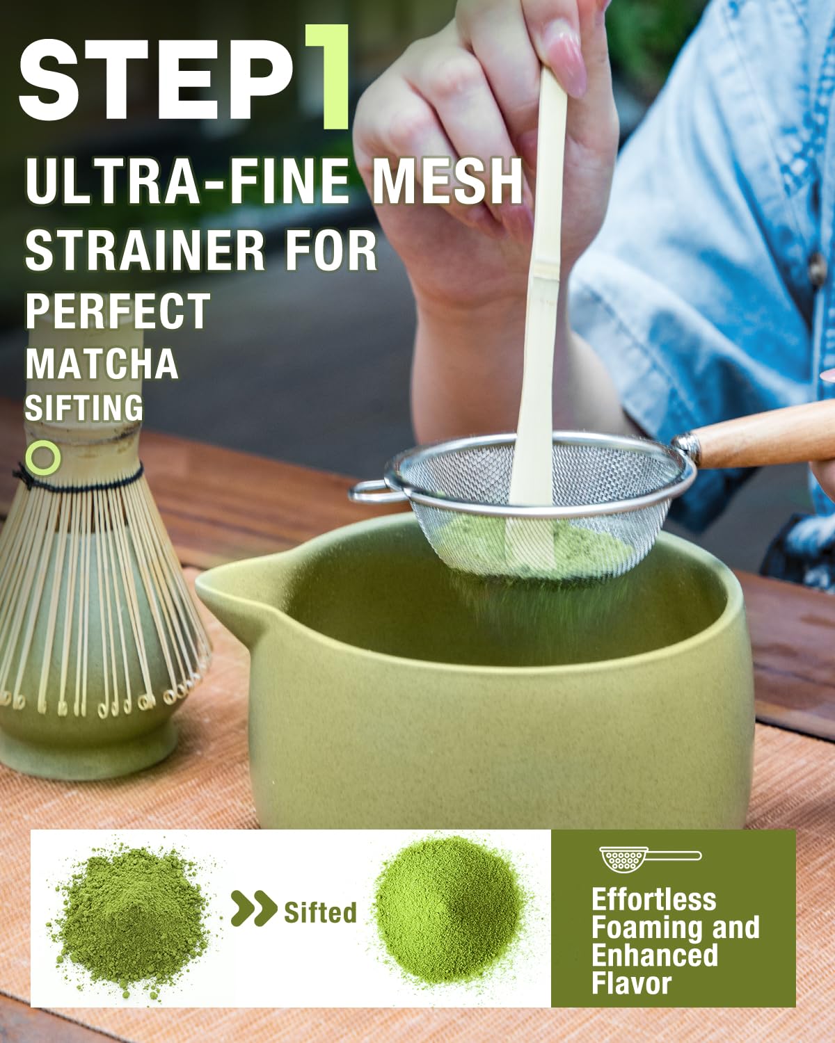 20OZ Matcha Whisk Set - 5PCS Japanese Tea Set Includes Matcha Bowl with Spout, Bamboo Whisk with Ceramic Holder, Bamboo Scoop and Sifter, Matcha Kit for Ceremony, Gift for Matcha Lovers (Matcha Green)