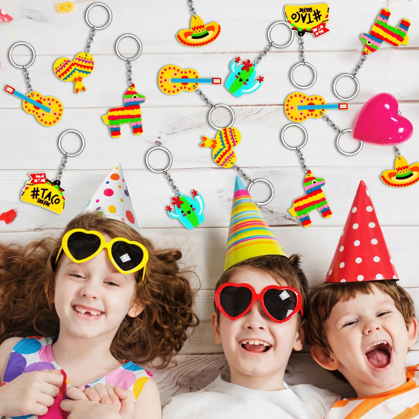 Mexican Fiesta Keychains - Cinco De Mayo Donkey Maraca Sombrero Taco Guitar Cactus Keychains