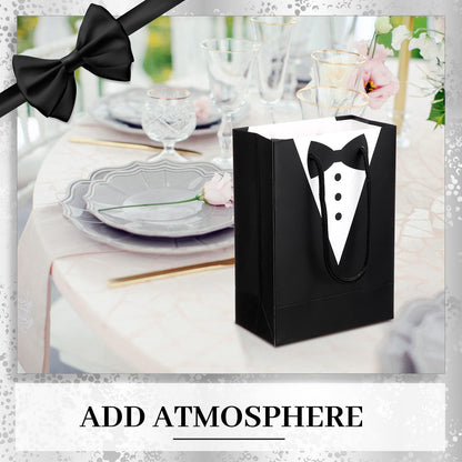 Yexiya 48 Pieces Groomsmen Gift Bags Tuxedo with Handle Groomsmen Paper Gift Bags for Wedding Party Favor Anniversary Supplies