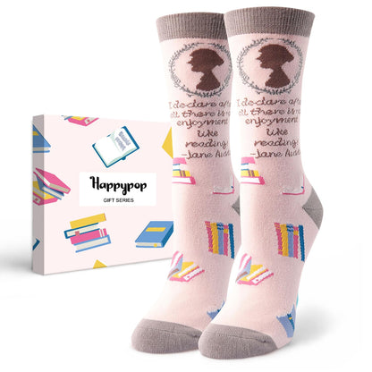 HAPPYPOP Funny Readig Socks for Women - Math Jane Book Gifts, Pencil Library Card Gifts