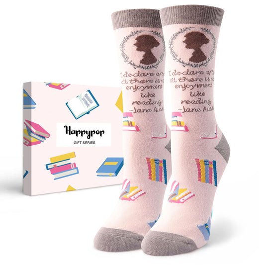 HAPPYPOP Funny Readig Socks for Women - Math Jane Book Gifts, Pencil Library Card Gifts