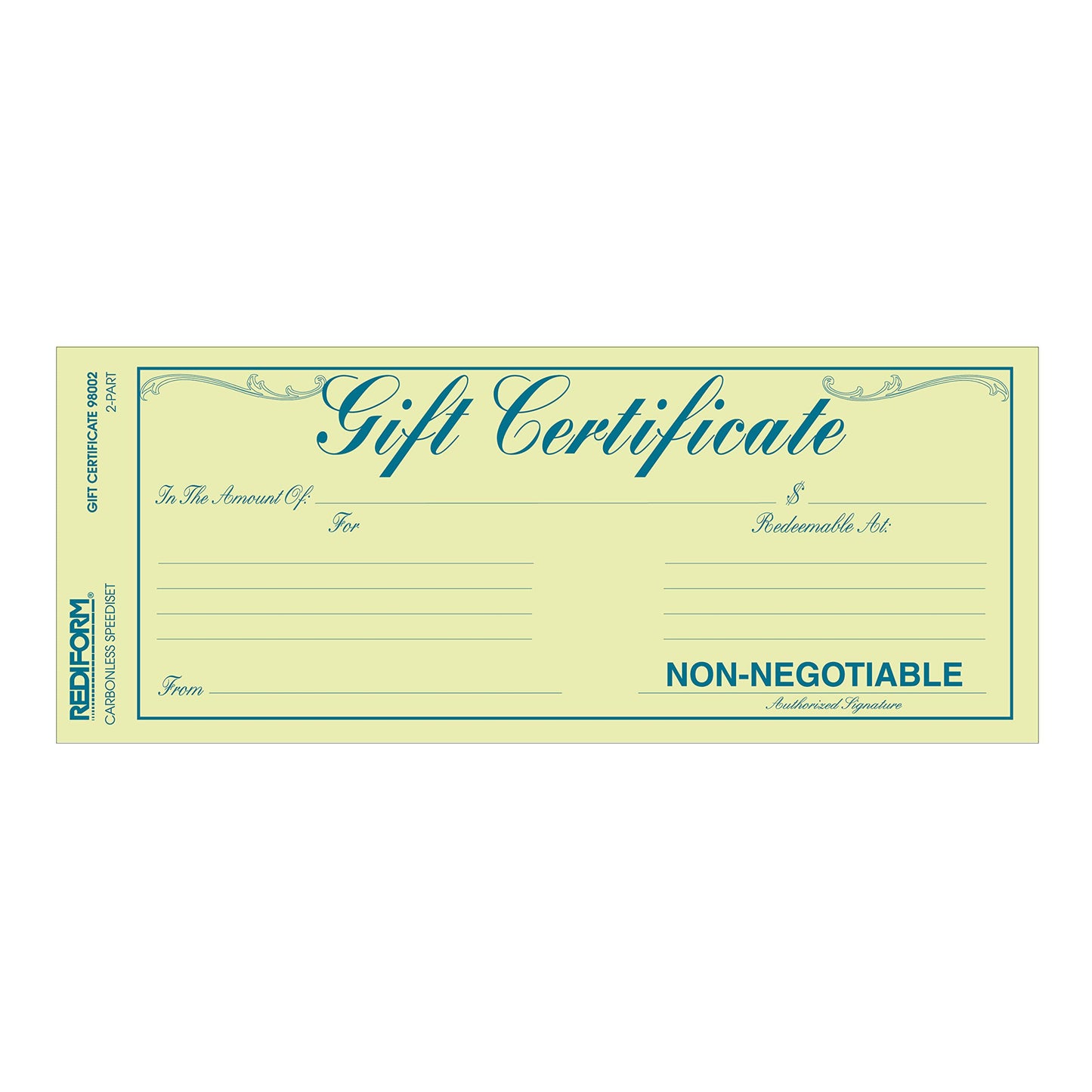 Rediform Gift Certificate Pack, 25 Duplicates with Envelopes, 3.625" x 9.5", Numbered, Blue/Gold (98002)