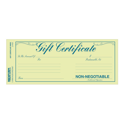 Rediform Gift Certificate Pack, 25 Duplicates with Envelopes, 3.625" x 9.5", Numbered, Blue/Gold (98002)