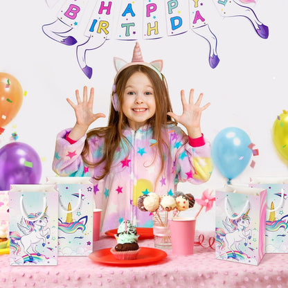 WERNNSAI 16PCS Unicorn Gift Bags - Rainbow Unicorn Party Supplies Goodie Bags for Girls Kids Birthday Unicorns Party Favor Bag with Handles Candy Treat Bag for Baby Shower Supplies