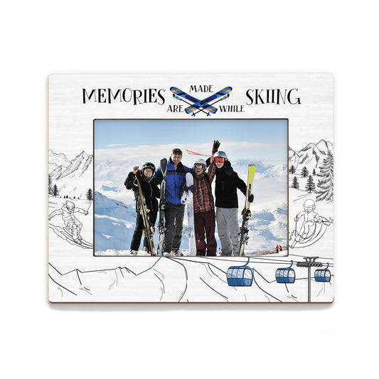 Ski Gifts Picture Frame 5x7, Gifts for Skiers Photo Frame, Ski Lover Gift for Skiers Women Men Friends, Memories are Made While Skiing Wooden Picture Photo Frames for Desk Home Room Decor