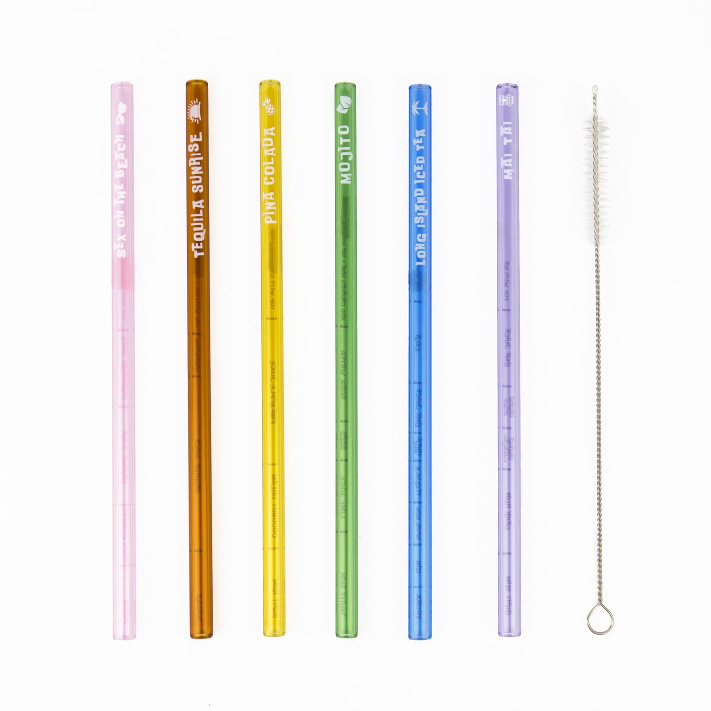 Gift Republic Cocktail Recipe Straws – Pack of 6 Reusable Glass Straws with Classic Cocktail Measurements – Includes Cleaning Brush – Fun Mixology Gift for Parties & Home Bars
