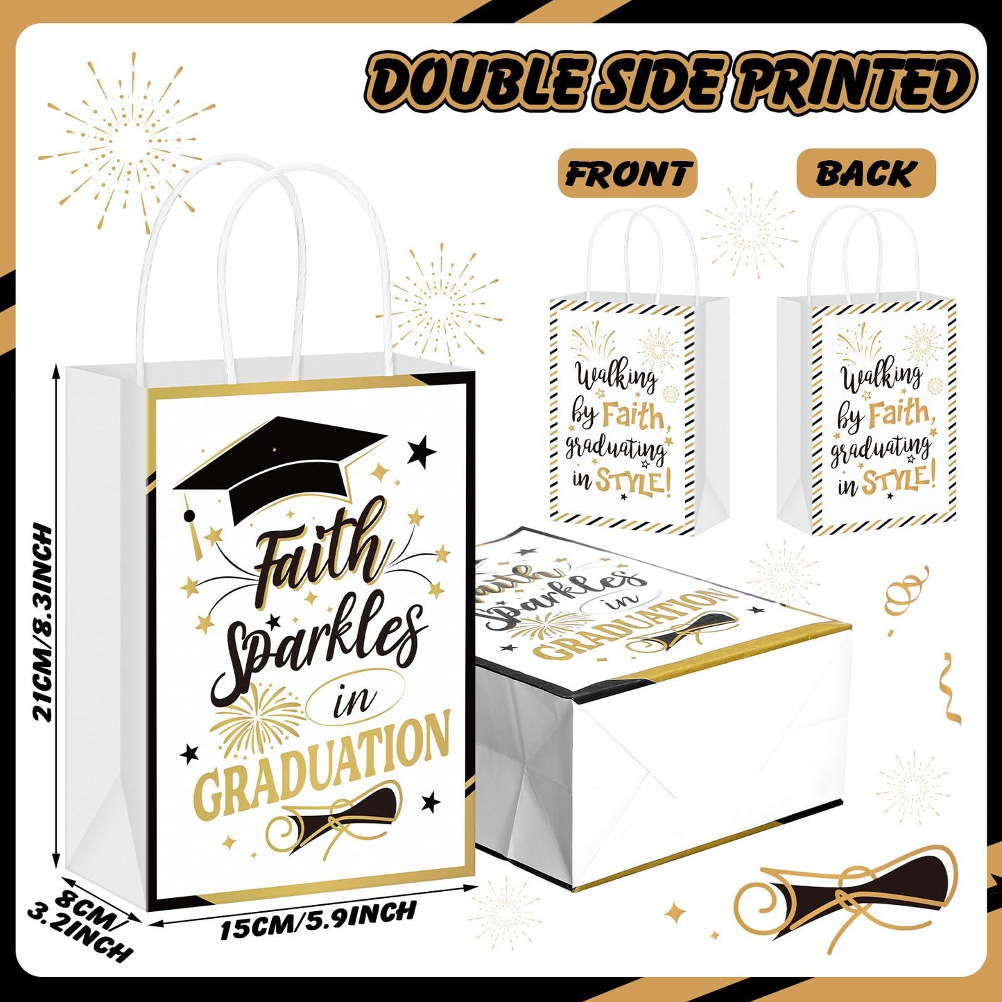 Humyoun 24 Pack Christian Graduation Gift Bags Class of 2026, Religious Graduation Favor Bags with Bible Verses, Black and Gold Paper Gift Box with Handles for Church College High School Party Favor
