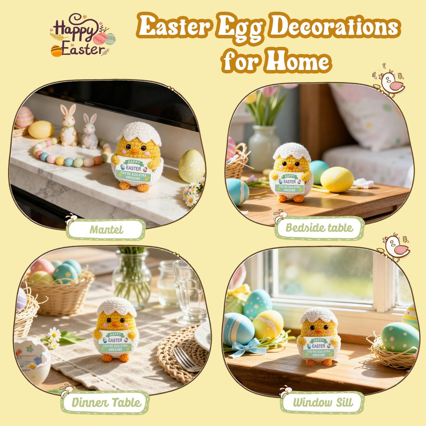 Easter Basket Stuffers for Teens Kids, Easter Gifts Crochet Spring Egg & Chick Plush, Jesus Christian Non Candy Egg Fillers Toy for Boys & Girls 8-12, 6-8, Tweens 10-12 Year Old