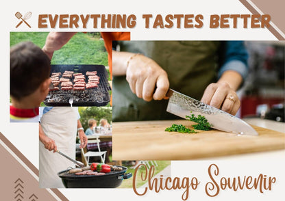 Chicago City Skyline Gifts Bamboo Cutting Board with Wooden Spoon Chicago Lovers, Skyline Map Kitchen Gift for Christmas, Mother's Day - 11.4 x 8.6