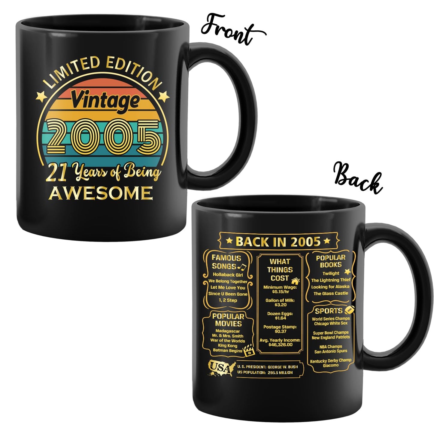 QUPT 21th Birthday Gifts for Women Men, 21th Birthday Gifts for Him, 2005 Birthday Gifts for Women Men, 21 Years Old Gifts, 2005 Birthday Gifts for Her Him, 21th Birthday Presents Coffee Mug